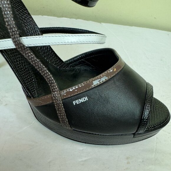 Fendi NEW Leather Logo Open Toe Strappy Platform Stiletto Heels Shoes Sandals 7 - Picture 4 of 16